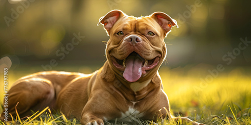 brown American Bully dog with its tongue out, generative AI © VALUEINVESTOR