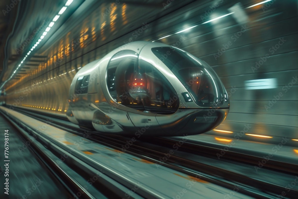 A groundbreaking public transport system equipped with sleek, levitating vehicles that glide effortlessly above the city, offering fast, efficient, and eco-friendly travel options.
