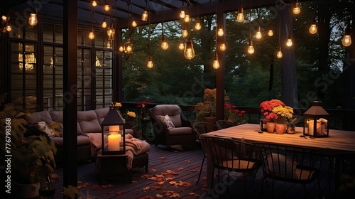 ceiling patio lights at night photo