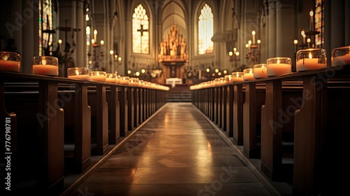 candles blurred church building interior