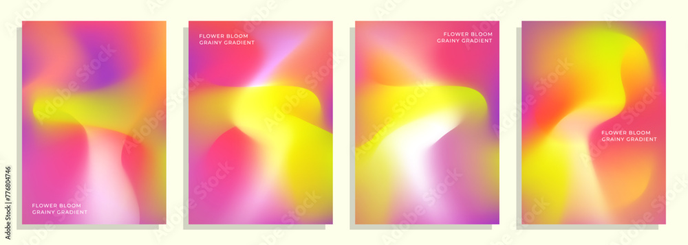 abstract blooming flower grainy mesh gradient cover poster background design set.