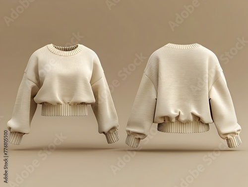 Cozy and Stylish Oversized Cream Colored Knit Sweater with Voluminous Design and Textured Pattern photo