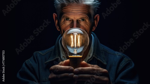 broken man holding light bulb