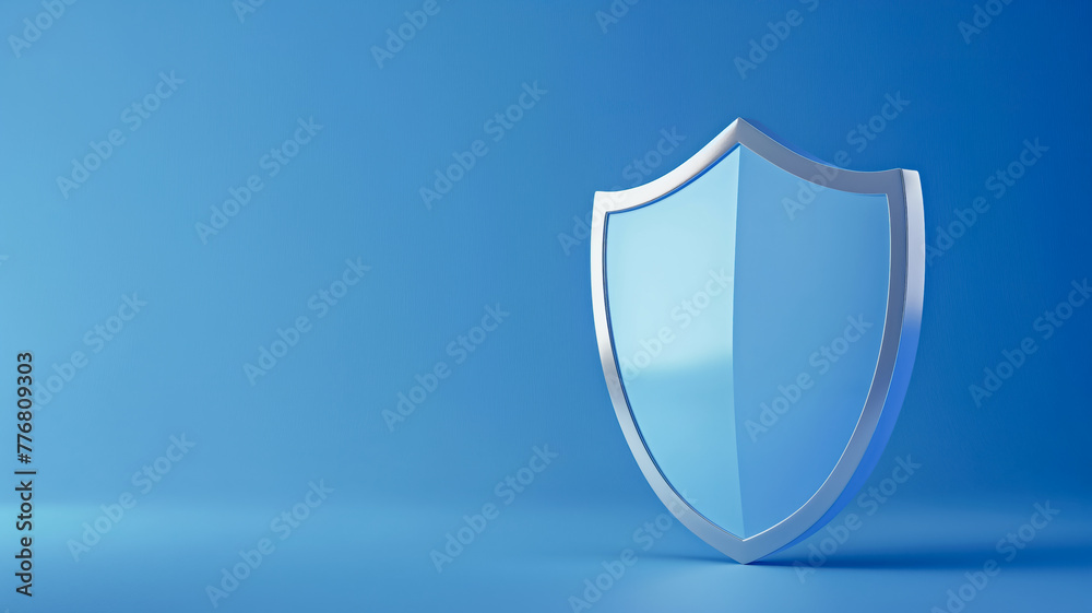 Technology concept minimalist 3D rendered shield on a serene blue background, symbolizing protection. Technology concept minimalist 3D rendered shield on a serene blue background, symbolizing protection.