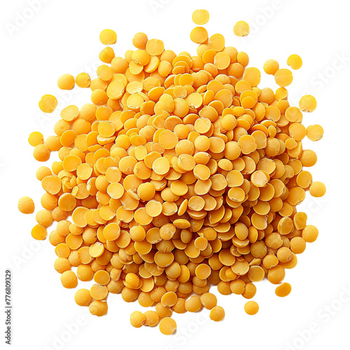 A circle of yellow lentils on a transparent background with a large circle of seeds
 photo