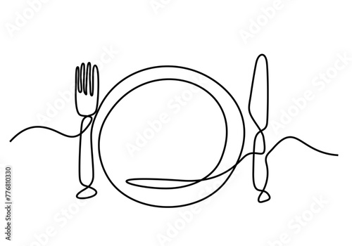 Continuous one line drawing. restaurant logo. Black and white vector illustration.