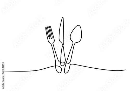 Continuous one line drawing. restaurant logo. Black and white vector illustration.