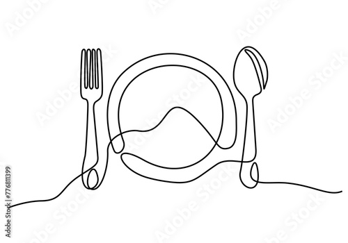 Continuous one line drawing. restaurant logo. Black and white vector illustration.