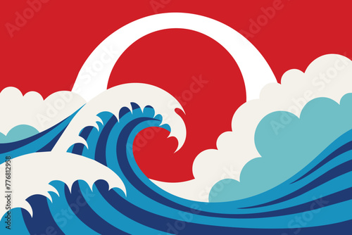 Traditional Japanese Art Style Wave Theme design vector