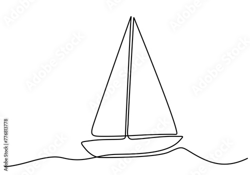 Continuous line drawing of yacht. Abstract sailing vessel silhouette. Template for your design works. Vector illustration.