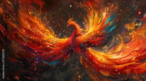 Fire asian dragon vertical. Fire Asian dragon on the dark background. Digital painting.
