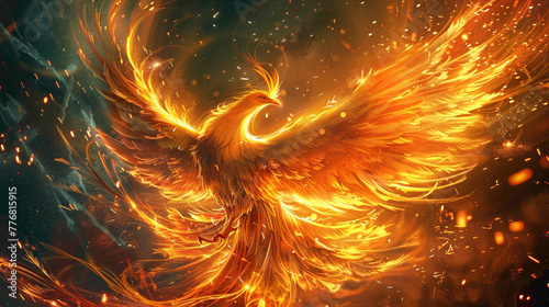 Fire asian dragon vertical. Fire Asian dragon on the dark background. Digital painting.