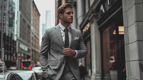 businessman standing in front of a building.