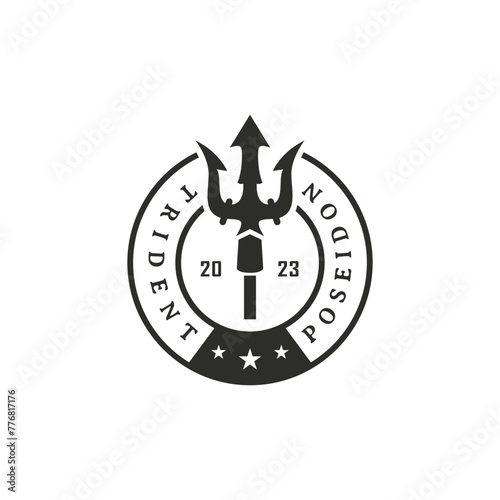 Classic Trident spear of poseidon stamp logo design