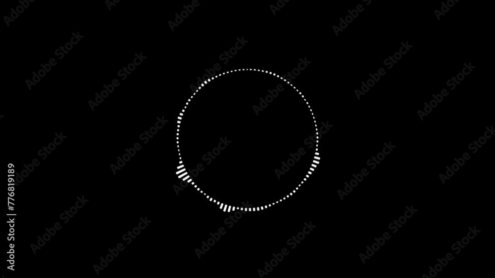 Circular interface audio voice music sound spectrum equalizer, 4k footage, sound waves animation on black background. 