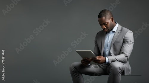 tablet business person gray background