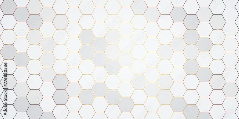 White Hexagonal background with golden light White Hexagonal background with golden light