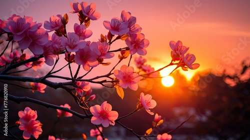 tree light pink flowers sun