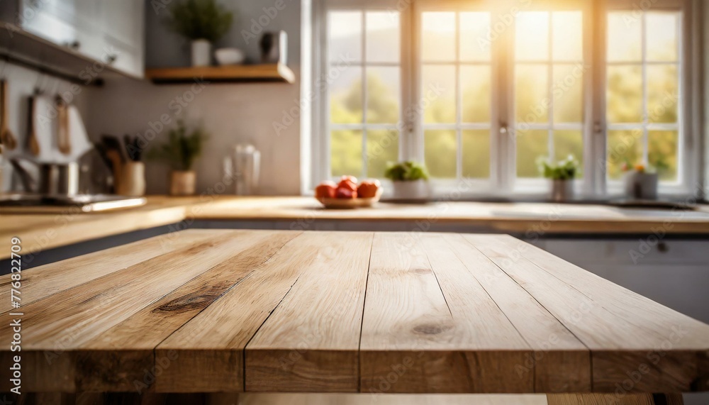 Sunny Stillness: Wood Table Amidst Modern Kitchen Sunny Stillness: Wood Table Amidst Modern Kitchen
