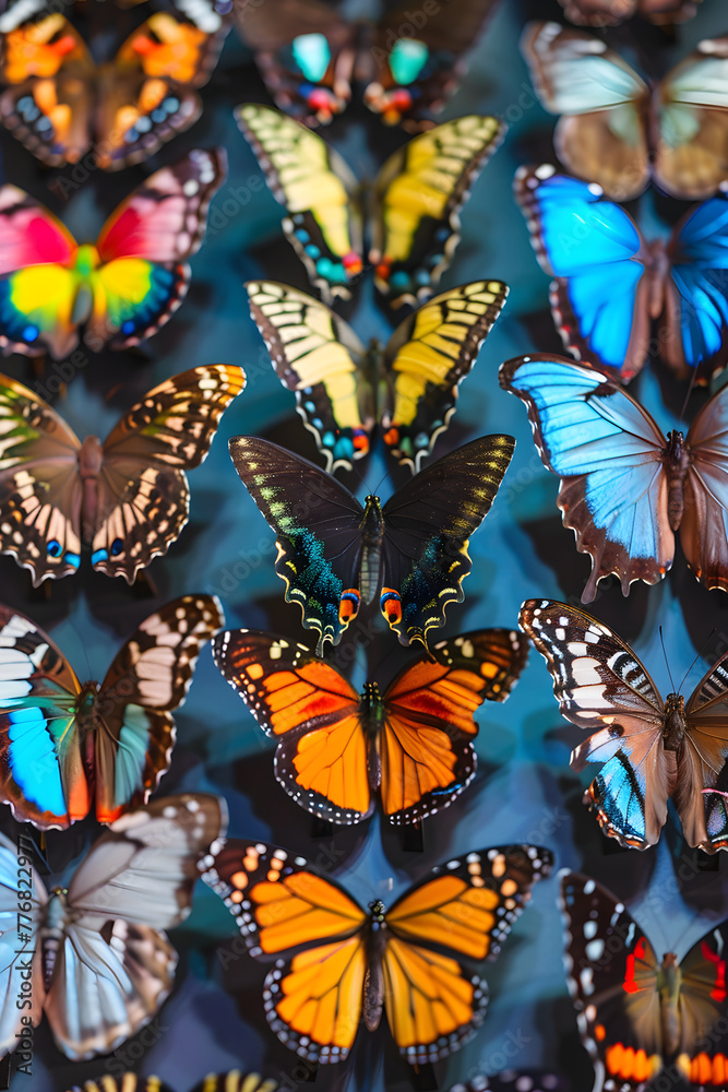 The Spectacular Display of Diverse Butterfly Species in a Detailed Lepidoptery Collection