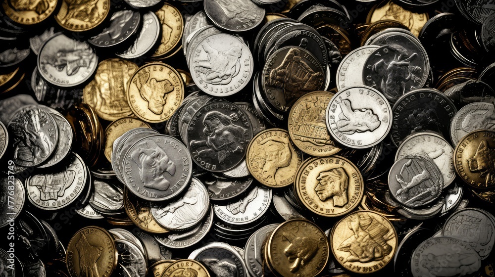 ancient gold and silver coins - obrazy, fototapety, plakaty 