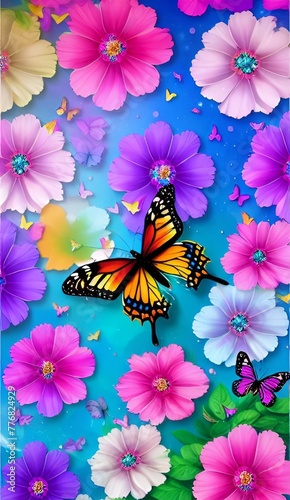 Flowers and butterflies background 