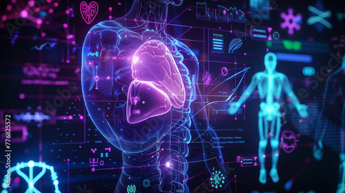  Futuristic Human Anatomy Scan with Brain and Organ Visualization