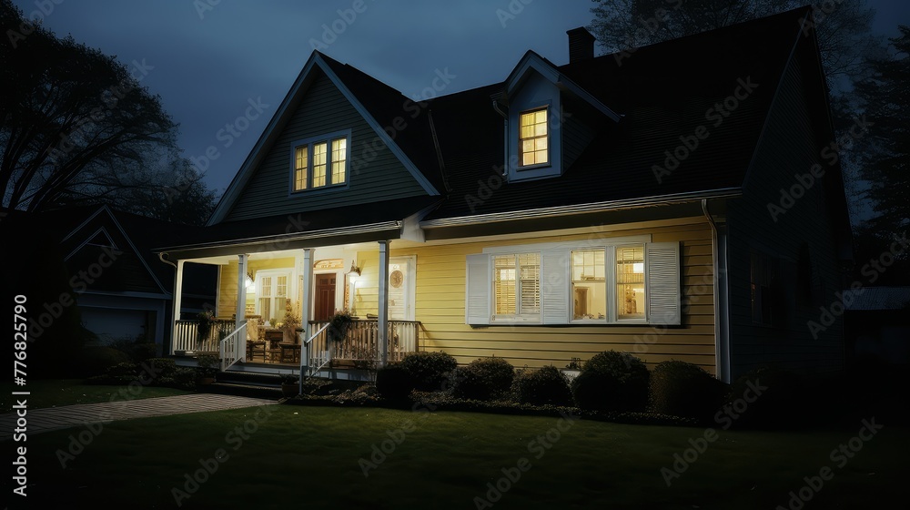 illuminated house lights night