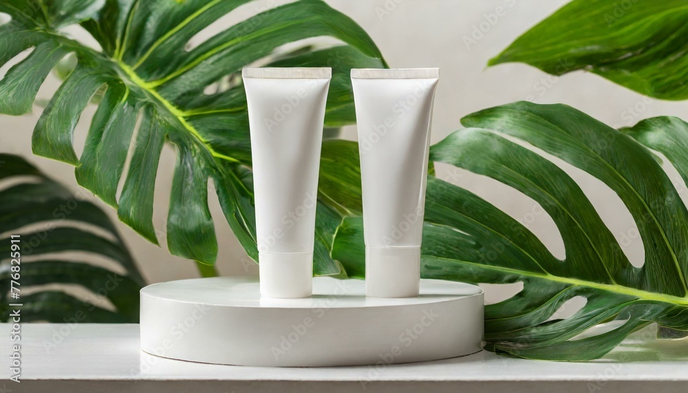 Mockup Magic: Blank Cream Tubes in Tropical Setting Mockup Magic: Blank Cream Tubes in Tropical Setting