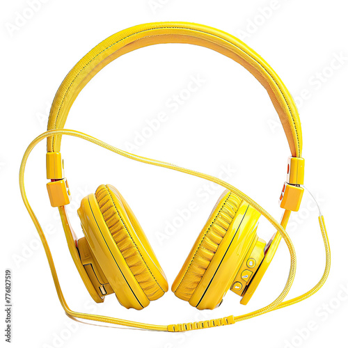 yellow headphones object isolated on transparent background.