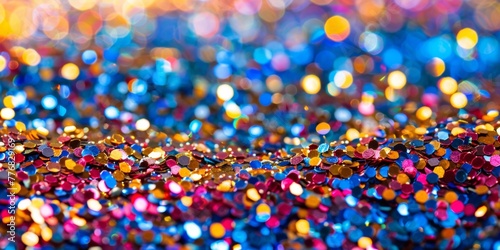 A detailed view of a vibrant and sparkling background filled with various colors of glitter. The tiny particles reflect light  creating a dazzling and shimmering effect in the close-up shot.