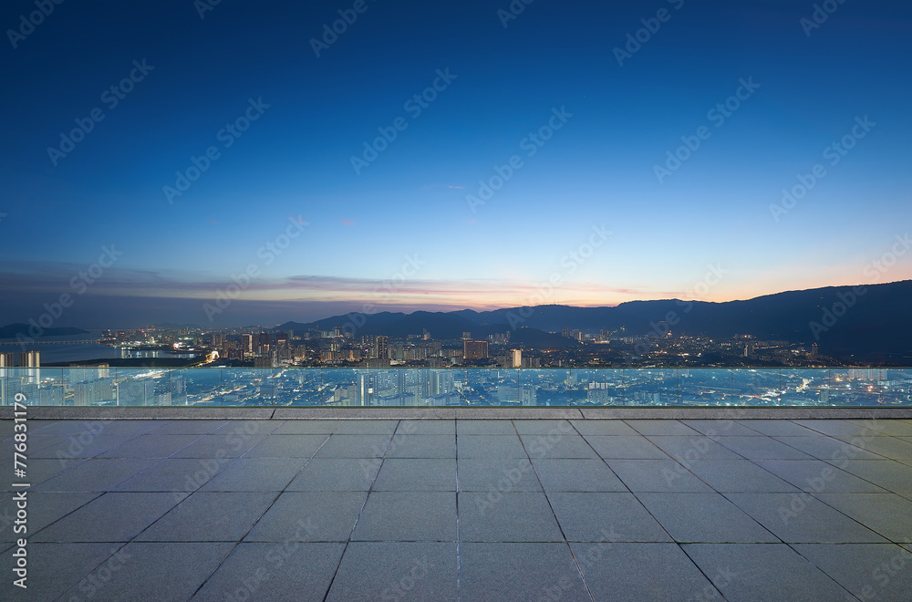 Serene cityscape at twilight from rooftop