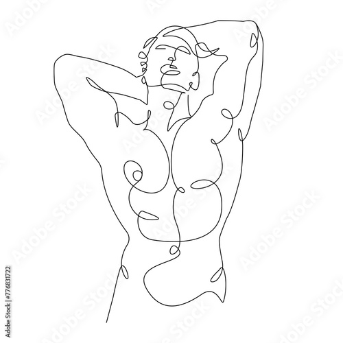 Muscular Male Body Abstract Silhouette Trendy Line Art Drawing. One Line Illustration of Male Naked Figure Minimalistic Black Lines Drawing. Modern Scandinavian Design. Vector EPS 10