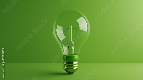 Eco-Friendly Energy Concept with Recycle Symbol . A symbolic clear light bulb against a green background features the recycle symbol, illustrating the concept of eco-friendly energy and sustainability