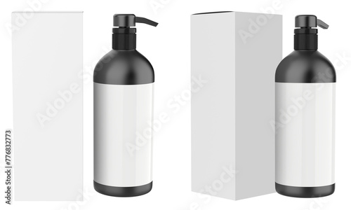 Realistic Cosmetic bottle can sprayer container. Dispenser for cream, soups, and other cosmetics With lid and without. Template For Mock up Your Design. 3D illustration photo