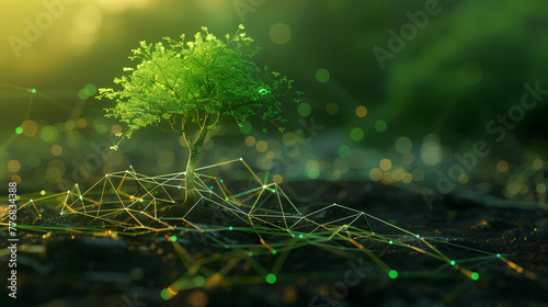 Digital Tree Symbolizing Organic Network Growth . A vibrant digital tree extends its branches over a network of glowing connections, symbolizing organic growth and the interconnectivity within digital