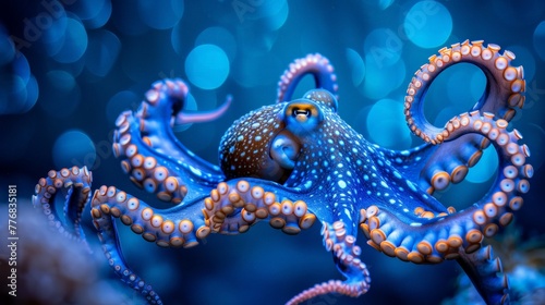 Blue Octopus Underwater Photography Art for Wall Decor