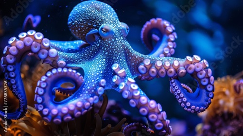 Blue Octopus Underwater Photography Art for Wall Decor photo