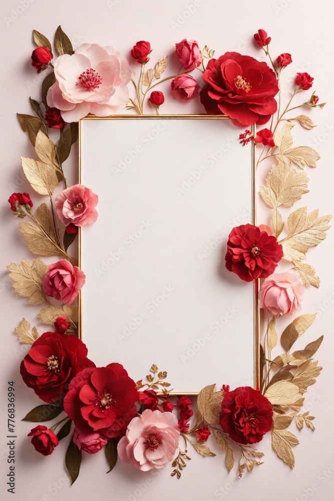 Red flowers invitation card, Beautiful border red flowers flame. Red flowers invitation card, Beautiful border red flowers flame.