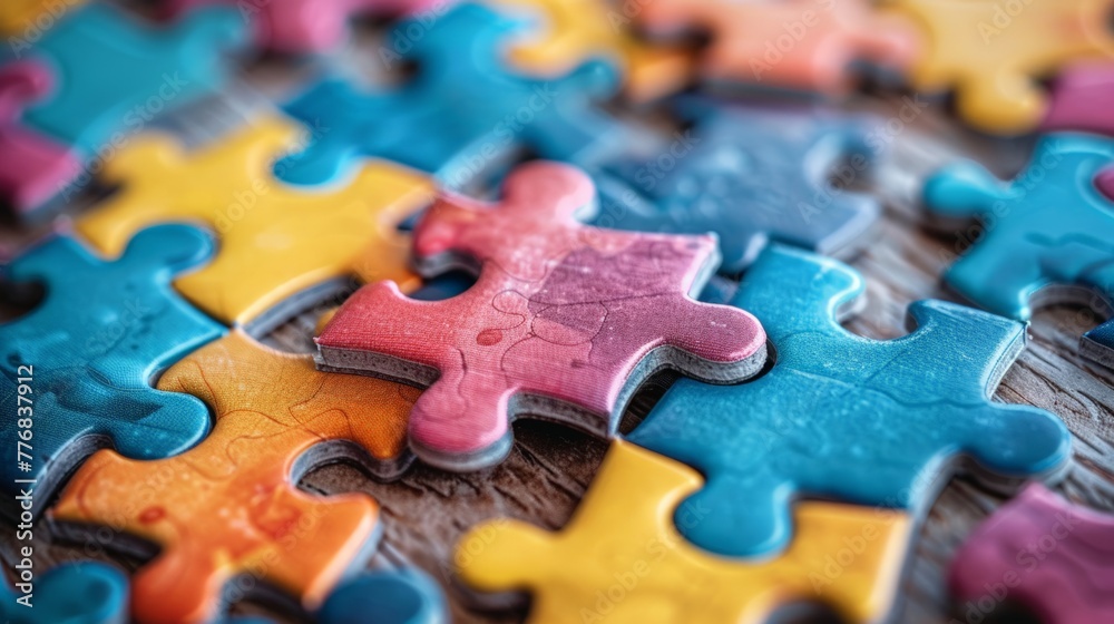 Close-up vivid puzzles advocating childrens health, autism awareness, Close-up vivid puzzles advocating childrens health, autism awareness,