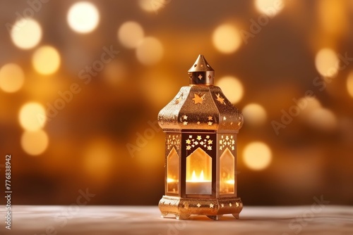 Eid mubarak and ramadan kareem greetings with islamic lantern and mosque. Eid al fitr background