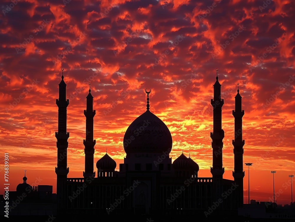 Sublime silhouette of Istanbul's Blue Mosque bathed in the warm hues of a Turkish sunset