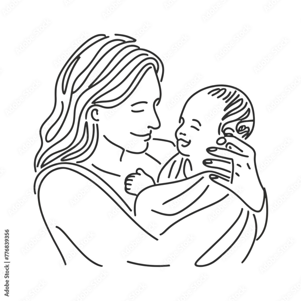 Mother and her baby doodling lines vector illustration Mother and her baby doodling lines vector illustration