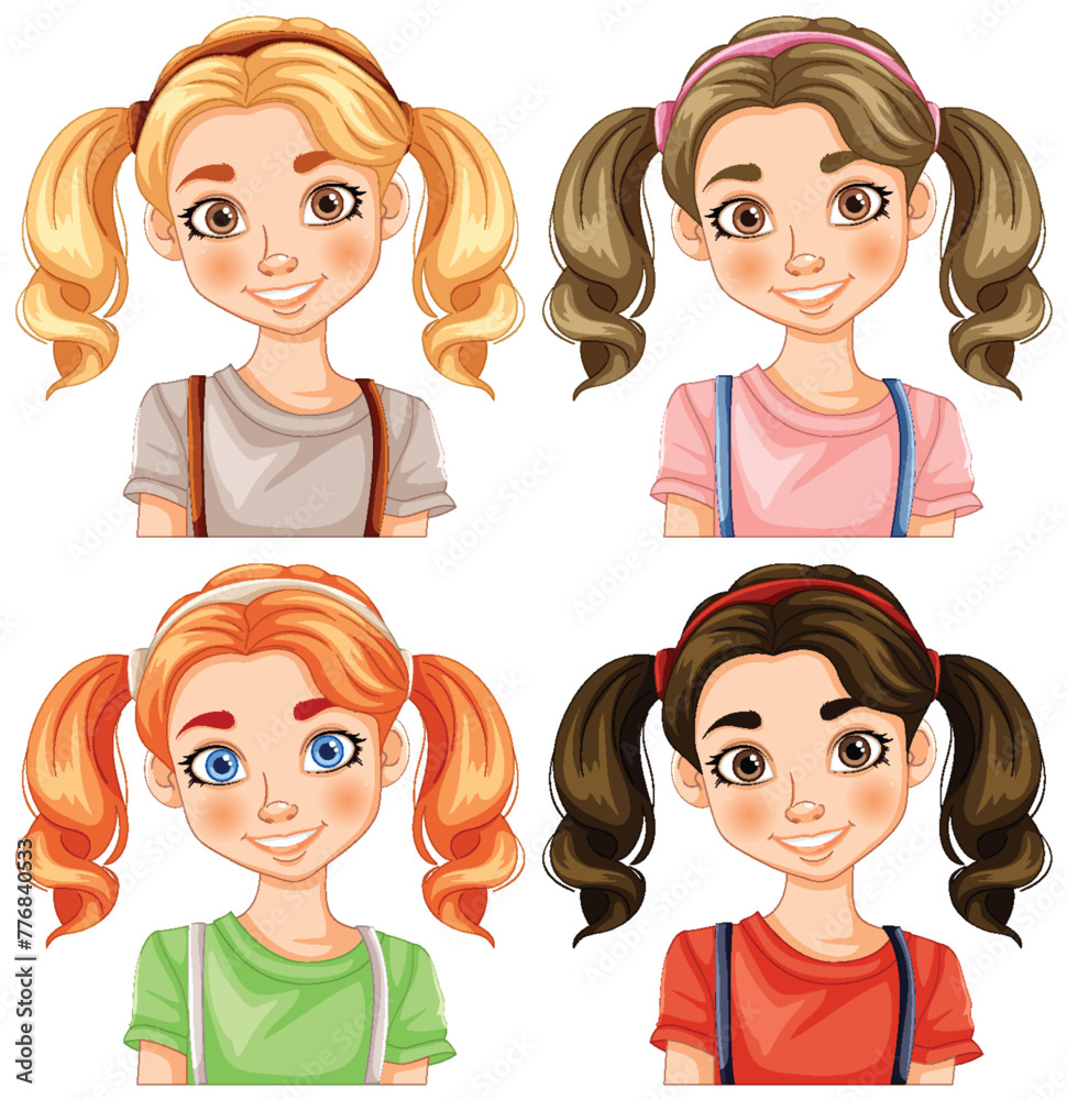Four vector illustrations of girls with unique hair Four vector illustrations of girls with unique hair