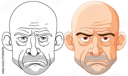 Two bald men with distinct facial expressions