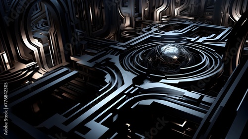 Captivating Geometric Complexity of a Futuristic Digital Labyrinth with Interconnected Pathways