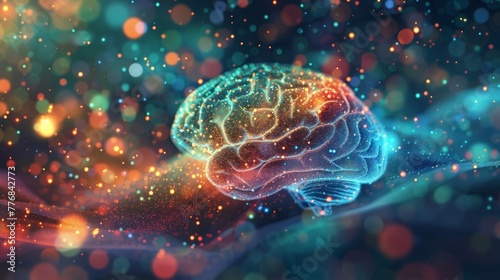 Digital representation of a neurodiverse, sparkling, rainbow autism brain photo