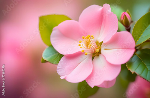 Illustration close-up of a quince flower in spring.