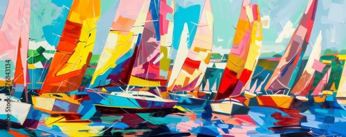 Yacht club regatta painted in broad Pop Art strokes