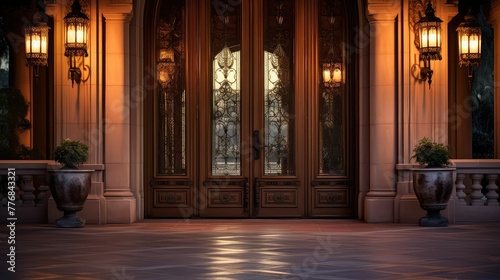 mansion door with light